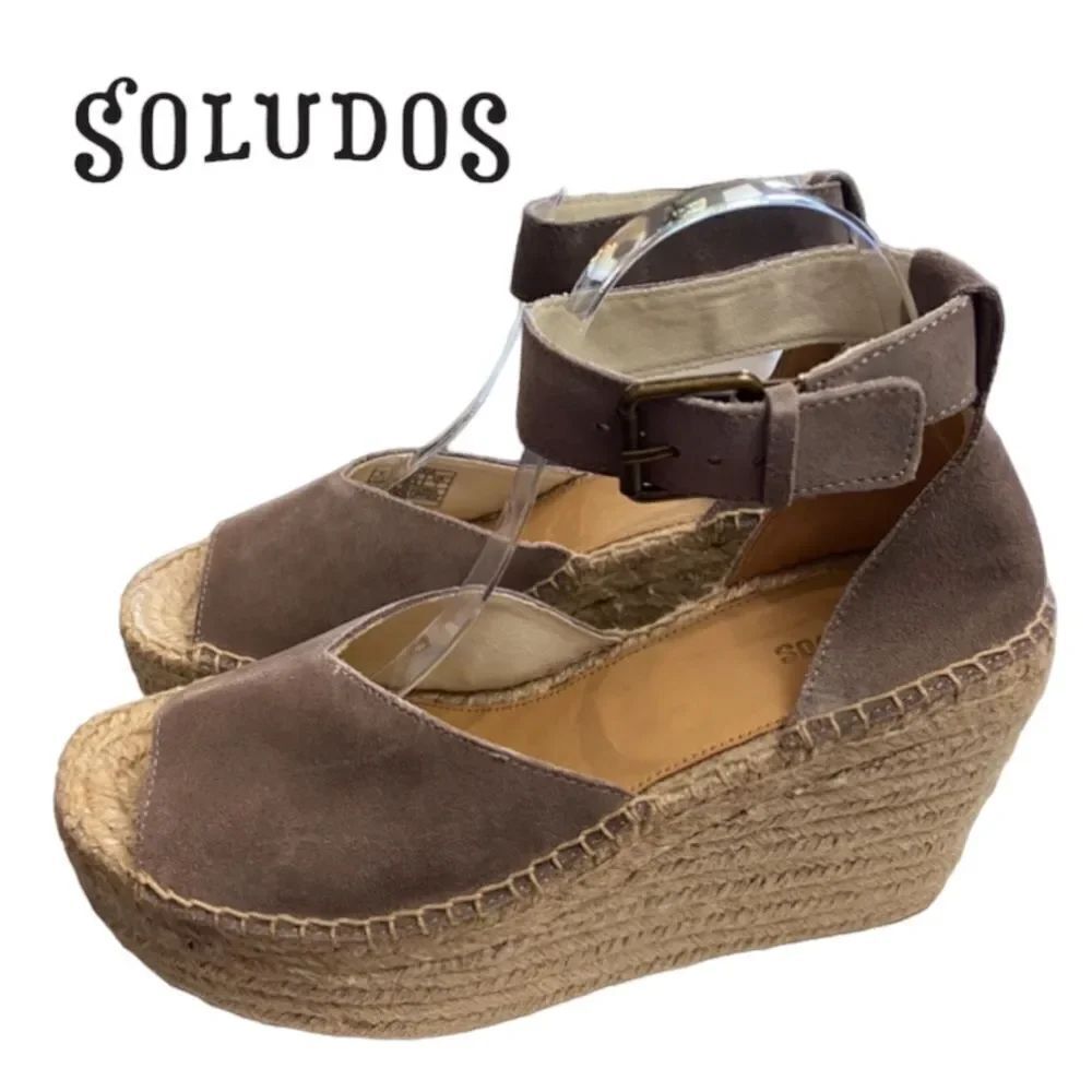 SOLUDOS Positano Platform Suede Leather Ash Wedge Sandals NEW 9